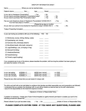 Fillable Online Drop Off Information Sheet Fax Email Print Pdffiller