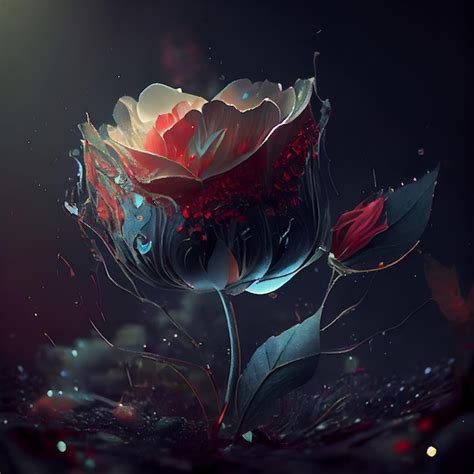 Ilustraci N D De Una Rosa Roja Con Gotas De Agua Sobre Un Fondo Negro