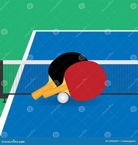 Table Tennis Rackets And Ball Near The Net Stock Illustration