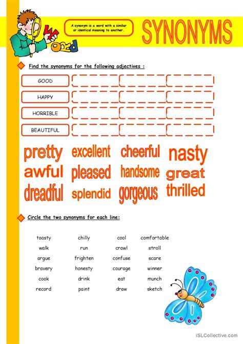 Synonyms Warmer Filler Cooler English ESL Worksheets Pdf Doc