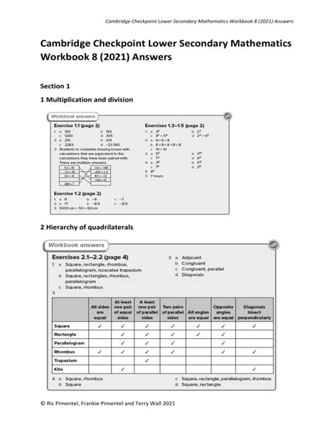 Lower Secondary Mathematics Answers Stage