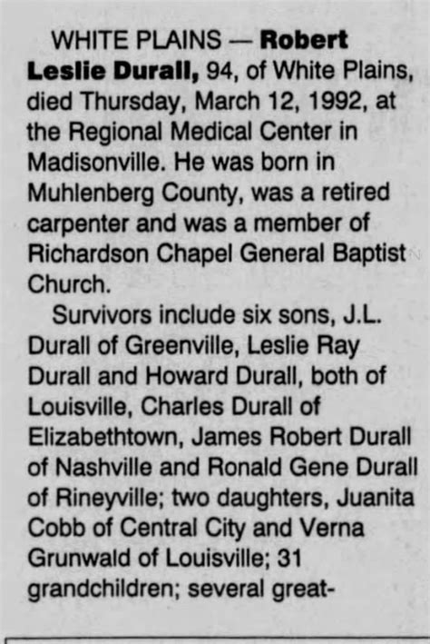 Robert Leslie Durall 1897 1992 Find A Grave Memorial