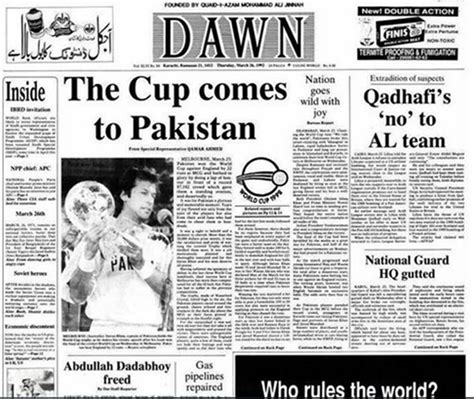 Dawn Newspaper from 1992 after Pakistan won it's first world cup : Cricket