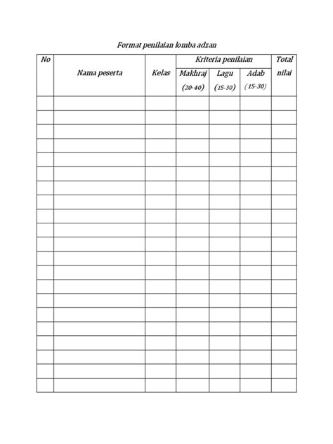 Format Penilaian Lomba Adzan Pdf