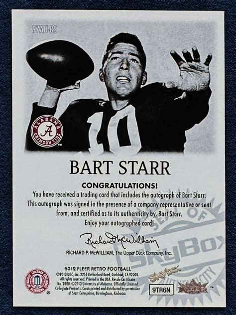 Bart Starr Fleer Retro Skybox Autographics Perfect Auto Autograph