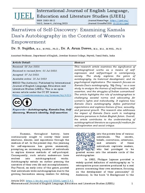 Narratives of Self-Discovery: Examining Kamala Das's Autobiography in ...