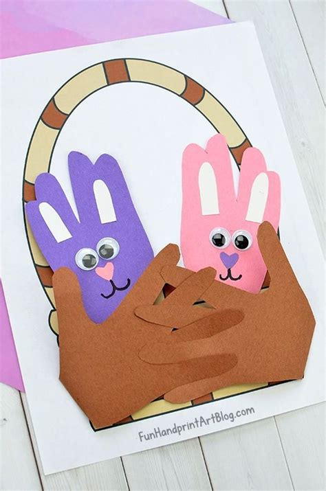 Easter Bunny Handprint Craft With Free Easter Basket Printable Easter Handprint Crafts Easter