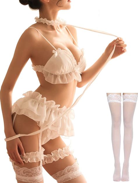 SINROYEE Women S Sexy Cosplay Lingerie Set Ruffle Baby Doll Teddy