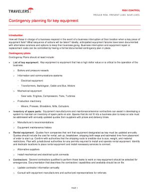 Fillable Online Contingency Planning For Key Equipment Fax Email Print