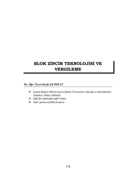 Pdf Blok Zincir Teknolojisi Ve Vergileme