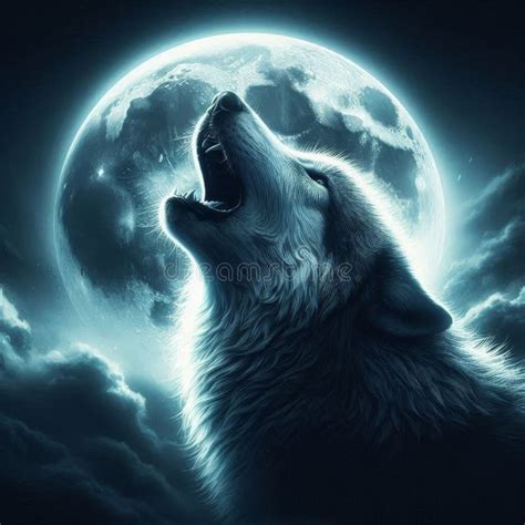 A Wolf Howling at the Moon, with a Fierce and Haunting Expression Stock ...