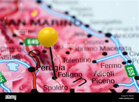 Foligno pinned on a map of Italy Stock Photo - Alamy