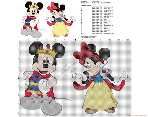 Disney Mickey And Minnie Mouse As Snow White Cross Stitch Pattern