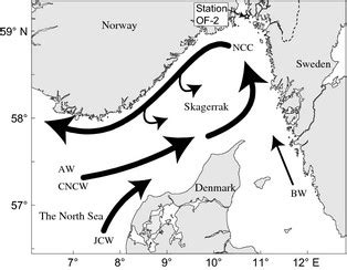 Map of Skagerrak and Kattegat. The OF-2 sampling site (59.186668 N ...