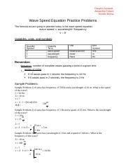 Wave Speed Equation Practice Problems Worksheet Answers