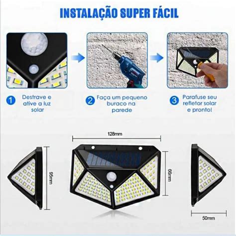 Luminaria Solar Andarela Sensor Movimento Leds Parede Kit Und