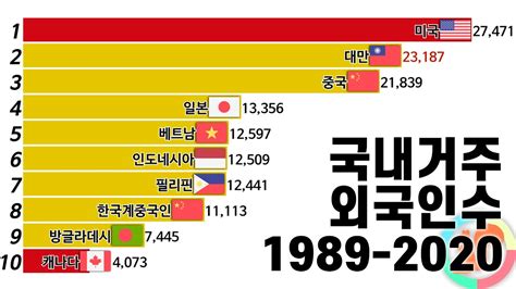 그래프로 보는 국내 장기체류 외국인 국가별 현황 변화 1989 2020 YouTube