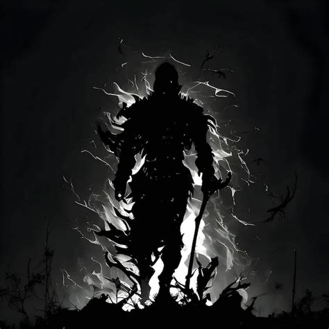 Premium Vector | Black silhouette of a warrior on dark background