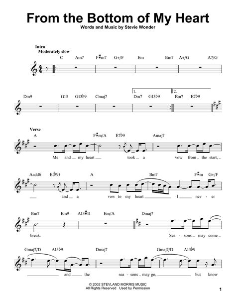 Stevie Wonder From The Bottom Of My Heart Sheet Music Notes Chords Stevie Wonder Sheet Music