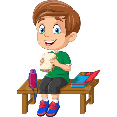 Menino De Escola Dos Desenhos Animados Comendo Pão PNG Diversão