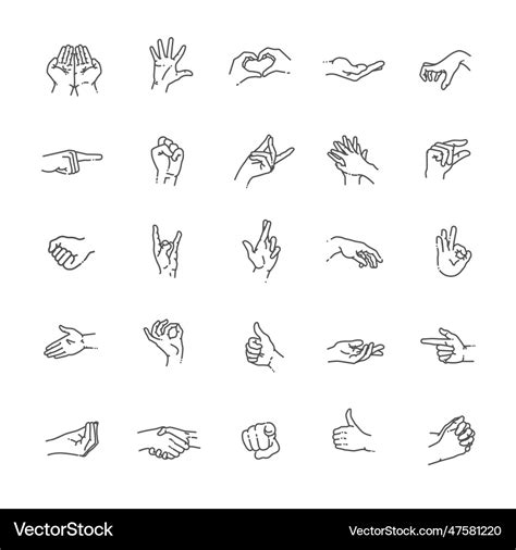 Hand Gestures Line Icon Set Royalty Free Vector Image