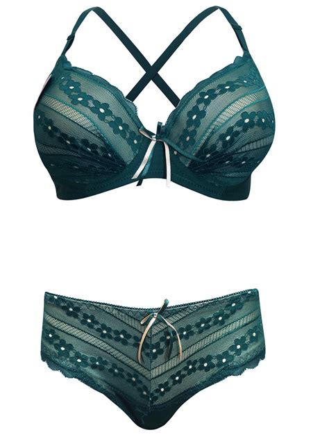 Hana Hana Emerald Embroidered Full Cup Bra Bikini Knickers Set Size To C C