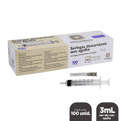 Seringa 3mL Luer Slip C Agulha 25x0 70mm Cx C 100un Descarpack