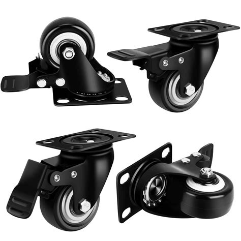 4pcs 2 Swivel Rubber Caster Wheels With Safety Dual Locking Heavy Duty