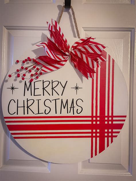 White And Red Merry Christmas Wood Door Hanger B And Me Designs