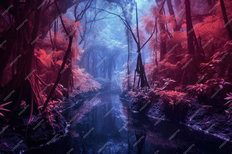 Premium Photo Infrared View Of A Jungle At Dusk With Fireflies