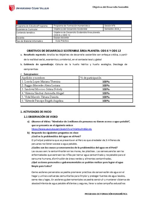 Gu A Pr Ctica N Trabajo De Ods Material Informativo Programa De