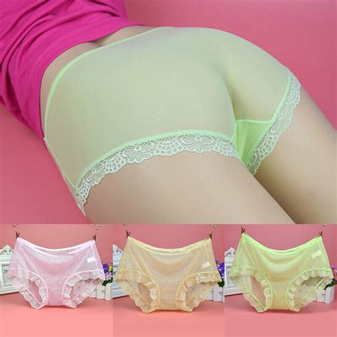Womens Sexy See Through Briefs Panties Lingerie Lace Mesh Underwear