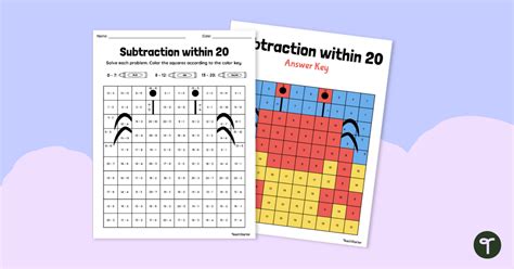 Subtraction Within Colour By Number Worksheet Teach Starter