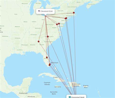 All flight routes from Cleveland to Aruba, CLE to AUA - Flight Routes