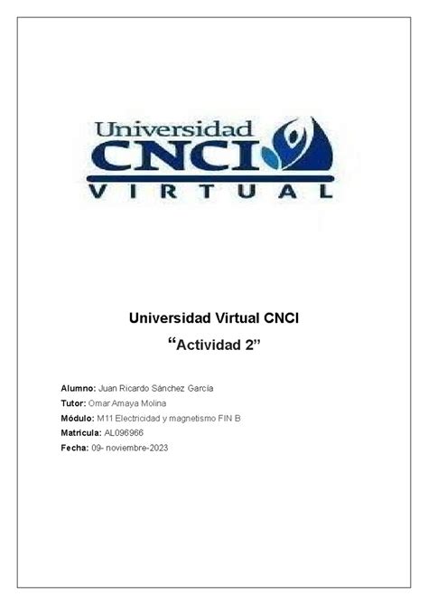 Actividad 2 M11 Electricidad Y Magnetismo FIN B Universidad Virtual