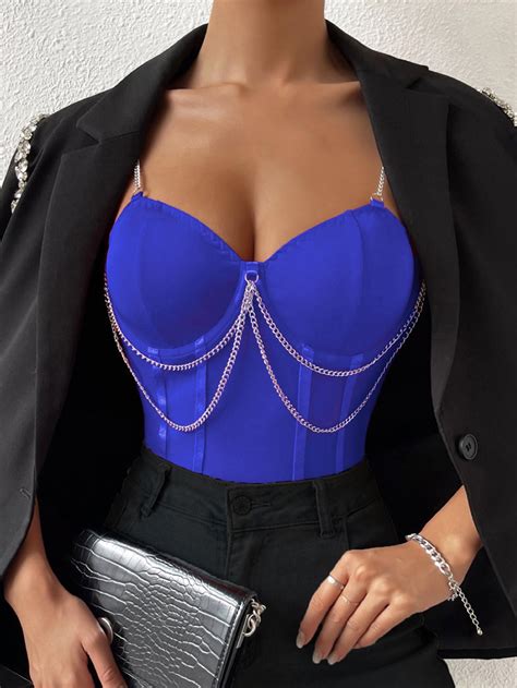 Shein Bae Body De Tirantes Con Dise O De Cadena Bustier De Malla Moda