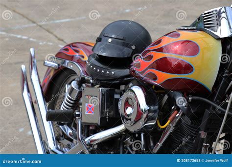 Close Up Of The Custom Paint Job On A Classic Motorcycle With