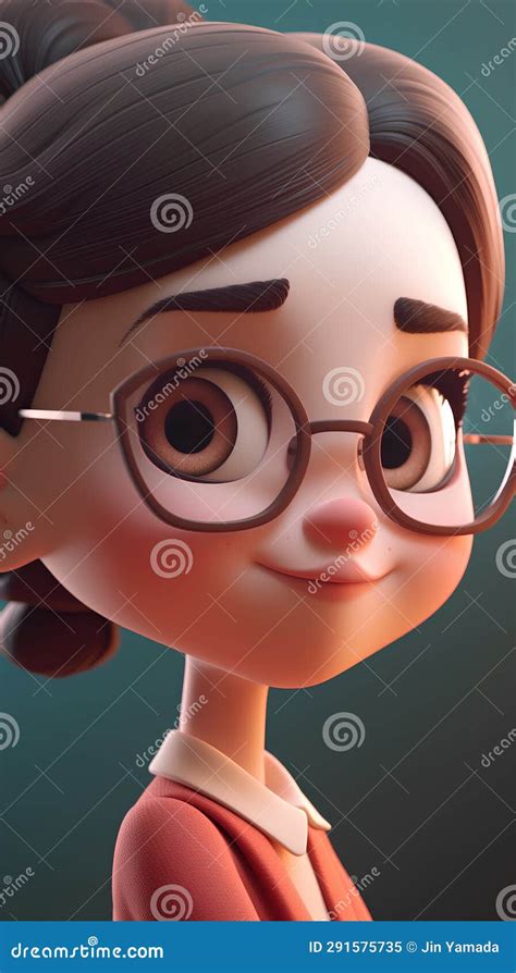 Cute Cartoon Girl With Glasses 3d Illustration Toned Stock Illustration Illustration Of