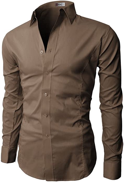 H2h Mens Slim Fit Dress Shirts Stretch Long Sleeve Basic Formal Shirts