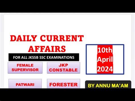 Daily Current Affairs For All Jkssb Exams By Annu Ma Am