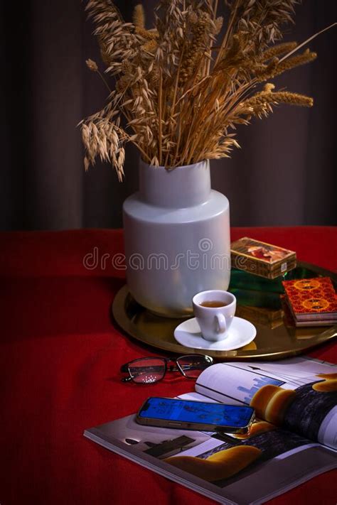 Blurred Predictions Background Tarot Cards Layout On Witch Table