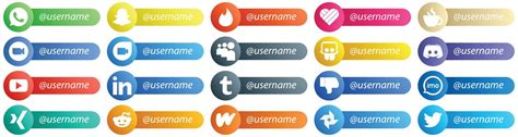 Card Style Follow Me Icons For Major Social Media 20 Pack Such As