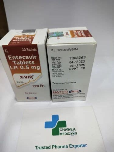 X Vir Entecavir 05 Mg Tablets At Rs 1200bottle Entecavir Tablets In