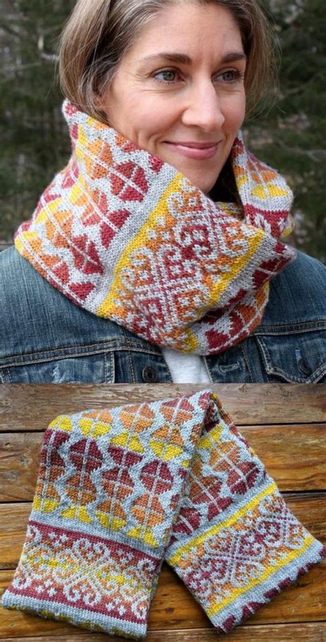 Free Knitting Pattern For Autumn Sunset Colorwork Cowl