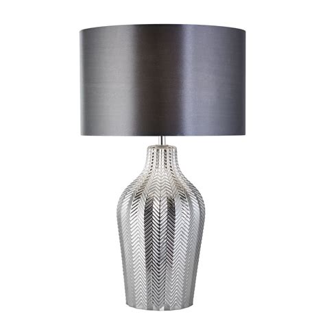 3452sm Chevron 1 Light Table Lamp With Grey Drum Shade And Smoked Ribbed Glass Base