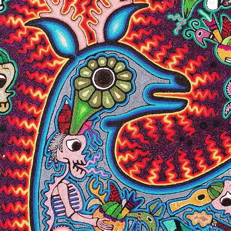 Luis Castro Premier Huichol Blue Deer Yarn Painting Culturalart Org