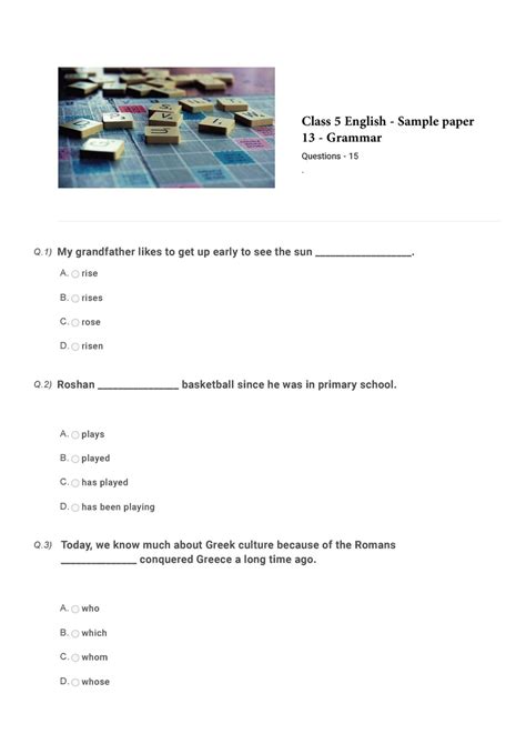 English Olympiad Class 5 Sample Question Paper 13 Olympiad Tester