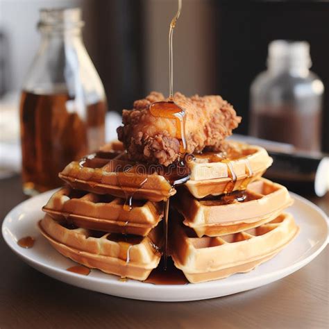 Fried Chicken With Waffles And Syrup Crispy Homemade Fried Chicken On