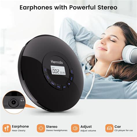 Portable Cd Player With Headphone Hernido Rechargeable Cd Player For