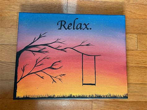 Sunrise With Silhouette of Tree Painting - Etsy